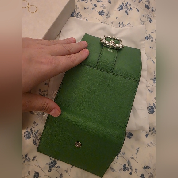 Jimmy Choo Bright Green Wallet with Crystal Buckle FULL INCLUSION - Picture 5 of 9